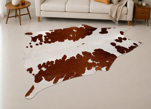 Genuine brown white cowhide - white,