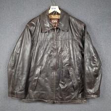 Vintage NICKELSON Leather Jacket Mens L Large Brown Collared Full Zip Coat 90s
