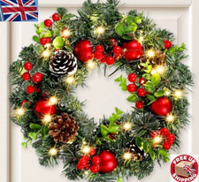 LED Christmas Wreath Red Berry Xmas Door Window Decor Festive Home Ornament UK