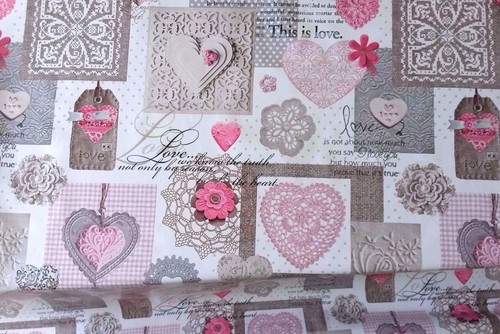 White pink hearts love grey - white,