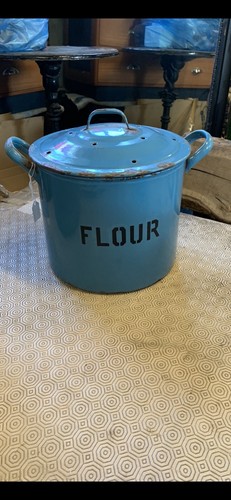 Vintage enamel flour tin - vintage,