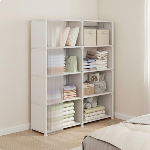 Shelving unit with - shelving, curtain
