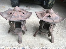 Vintage Chinese Cast Iron Pagoda Lamp Garden Patio Tea Lights (10 inch)