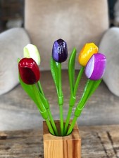 Wooden tulips, set of 5 spring