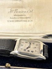 J W BENSON Solid Silver *BOXED* Vintage 1940’s Men’s Sub-Seconds Tank Watch