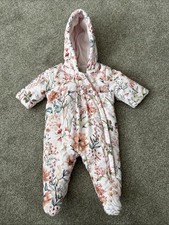 Next Baby Girls Pink Floral Padded Snowsuit 0-3months