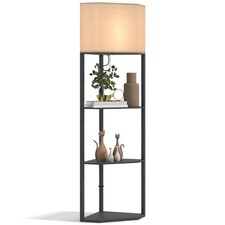 HOMCOM Corner Modern Floor Lamp with Shelves for Living Room, Bedroom, Black