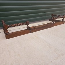 Antique English Oak Barley Twist Wooden Adjustable Fireplace Fender Hearth Kerb