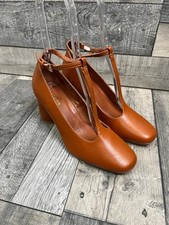 Monsoon Mary Janes Shoes Size UK 6 Tan Brown T Bar Heels Faux Leather Tala Boho