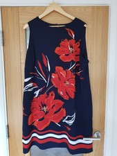 Debenhams Navy Dress with Large Red Flowers Size 18