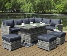 Rattan Corner Garden Furniture Set with Rising Table Outdoor Patio Dining Sofa