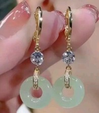 Vintage Style Jewellery Jade Earrings Drop Gold Plated Comes Gift Boxed 221