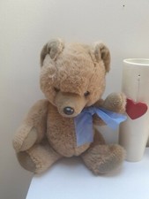Vintage Old  TEBRO Cute Articulated Teddy Bear Soft Plush Toy Blue Bow 16" Tall 