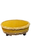 Vintage Sherborne Pouffe Footstool – Mustard Velvet with Fringe Retro 60s/70s