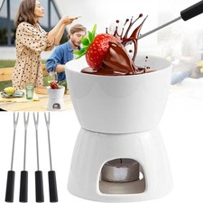 Ceramic Chocolate Fondue Set Cheese Ice Cream Warmer Non Electric Fondue 4 Forks