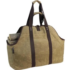 Waxed Canvas Log Carrier Tote Bag Extra Large Durable Firewood Holder with
