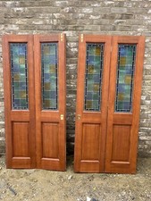 SOLID MAHOGANY HARDWOOD INTERNAL BIFOLD STAINED GLASS DOORS 1790 WIDE 1977 HIGH