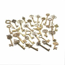 Vintage Antique Old Brass Skeleton 50 PCS/Set Keys Lot Retro Cabinet Barrel Lock