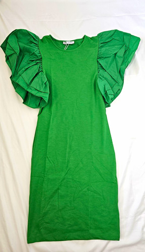 Zara green round - neck, ruffle
