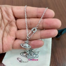 NANA Silver Orb Safety Pin Lucrece Pendant Necklace Platinum White No Bag