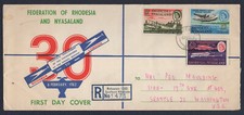 RHODESIA AND NYASALAND 1962, Airmail Anniv, Registered FDC, SG 40/42, Mi 42/44
