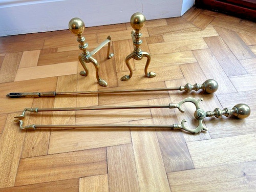 Vintage solid brass fire dogs - vintage,