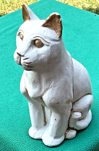 Hand painted wooden white - painted, cat