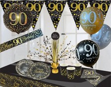 90th birthday black gold themed party decorations balloons bunting banners
