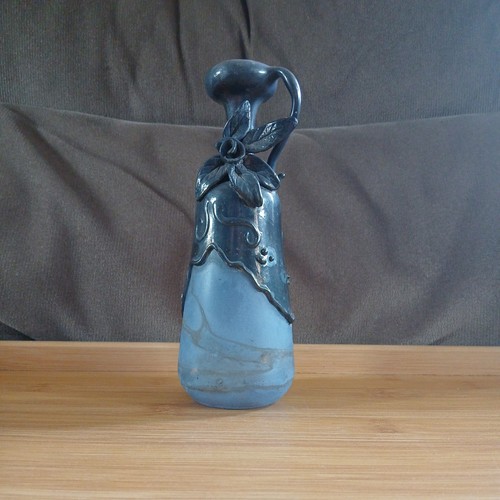 Vintage blue glass bottle vase - blue,