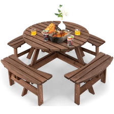 6 Seater / 8 Seater Wooden Pub Bench Round Picnic Table furniture Garden Patio