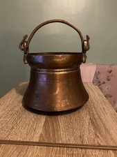Vintage Very Old Hammered Copper Hanging Cauldron Planter Pot with Handle