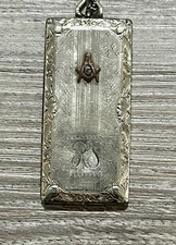 Antique Freemason's Masonic Fraternal Fob Locket & Chain Card Case Engraved “RS”