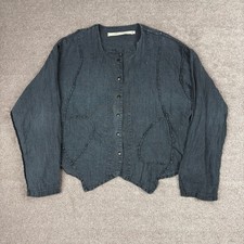 Navy Cynthia Ashby Linen Top Shirt Blouse Size 1 Boho Lagenlook Artsy