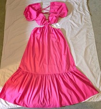 Zara BNWT Cut Out Pink Midi Backless Long Dress with Puff Sleeves *Size M 10/12*