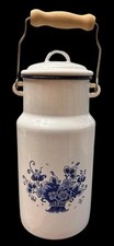 Emalia Enamelware Milk Jug/Pail White Blue Floral VTG Made In Poland 11” H