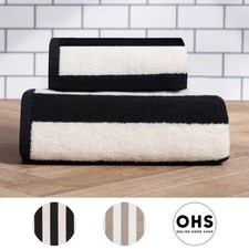 OHS Stripe 100% Cotton Bath Hand Towel Hotel Luxury Shower Soft Absorbent