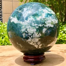 23.7LB - Green Moss Agate Sphere w/Stand - Healing Crystal Ball Gift