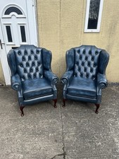 2 ANTIQUE BLUE LEATHER