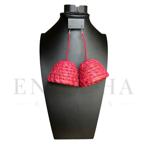 Red handwoven straw dome - red,