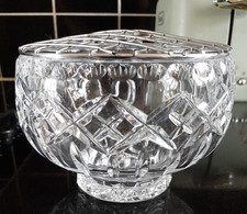 Vintage Hand Cut Crystal Glass Rose bowl with mesh 5 inch diameter