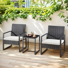 Rattan Bistro Set of 2 Chairs Garden Table Outdoor Pieces Cafe Balcony Furniture