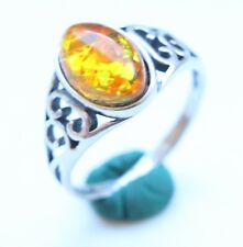 Vintage Sterling Silver Ornament Ring With Yellow Inlay (US Size 9)