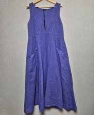 Luca Vanucci Linen Dress Size 14 Cornflower Blue Fit & Flare Midi Sleeveless 