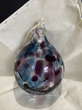 Handblown Art Glass Hanging ‘Witch’ /Spirit Ball Blue And Purple 8 Inches Tall
