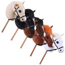 Wooden Hobby Horse Toy Kids Ride-On Plush Head Handle Adult Racing Imperial