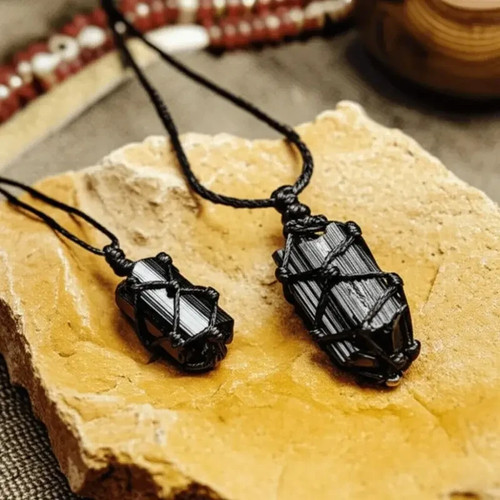 Raw black tourmaline pendant - raw,