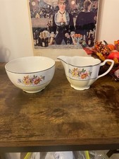 Johnson Bros Pareek Yellow White Floral Creamer & Sugar Bowl Art Deco 1920s