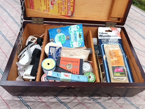 Vintage wooden sewing box - wooden,
