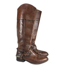 Frye Lindsey Women's Sz 8B Boots Brown Leather Spur Tall Harness Riding Slip-on