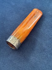 Antique Edwardian Sterling Silver & Amber Cheroot  